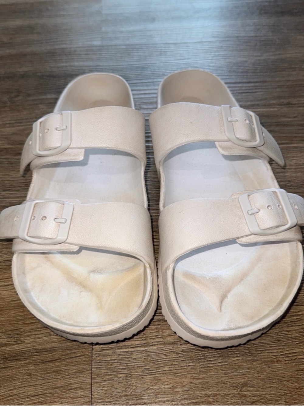 Shade & Shore Ivory Double Buckle Slide Sandals